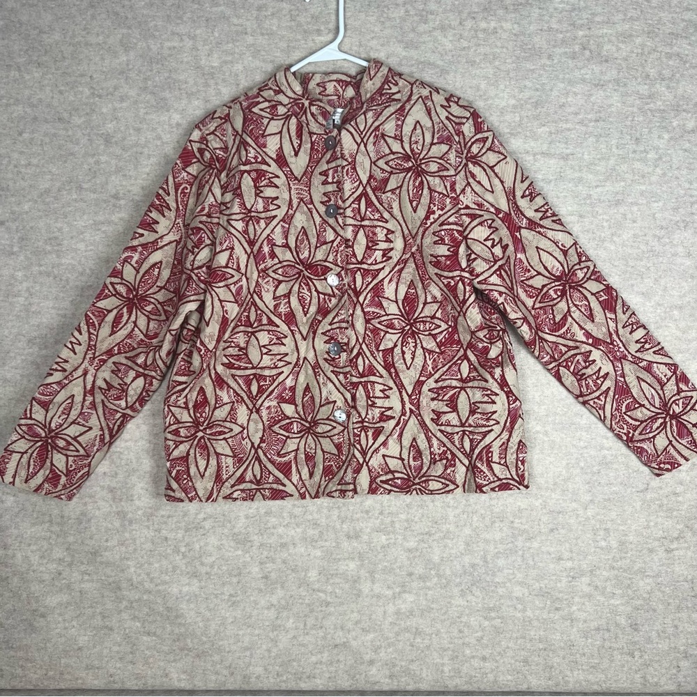 Coldwater Creek Women's Floral Embroidered Jacket - Red and Tan - Size P/L
